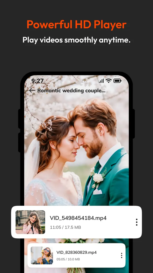 HD video player screen of All Video Downloader & Home