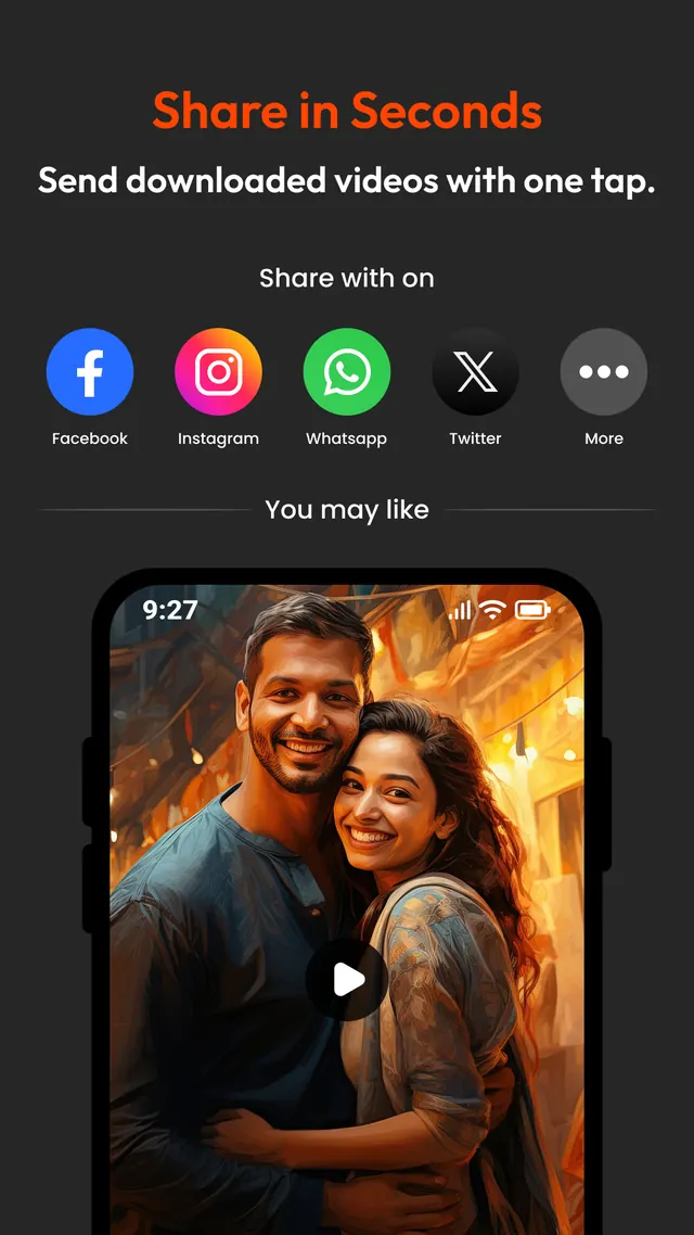 Sharing options screen of All Video Downloader & Home